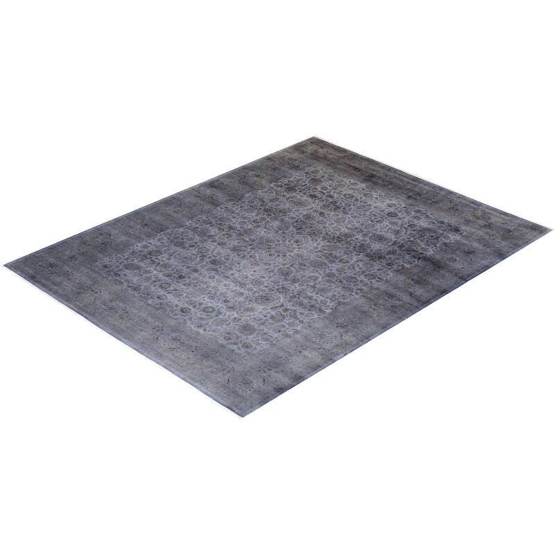 Overton Hand Knotted Wool Vintage Inspired Modern Contemporary Overdyed Gray Area Rug - 9' 3" x 11' 10"