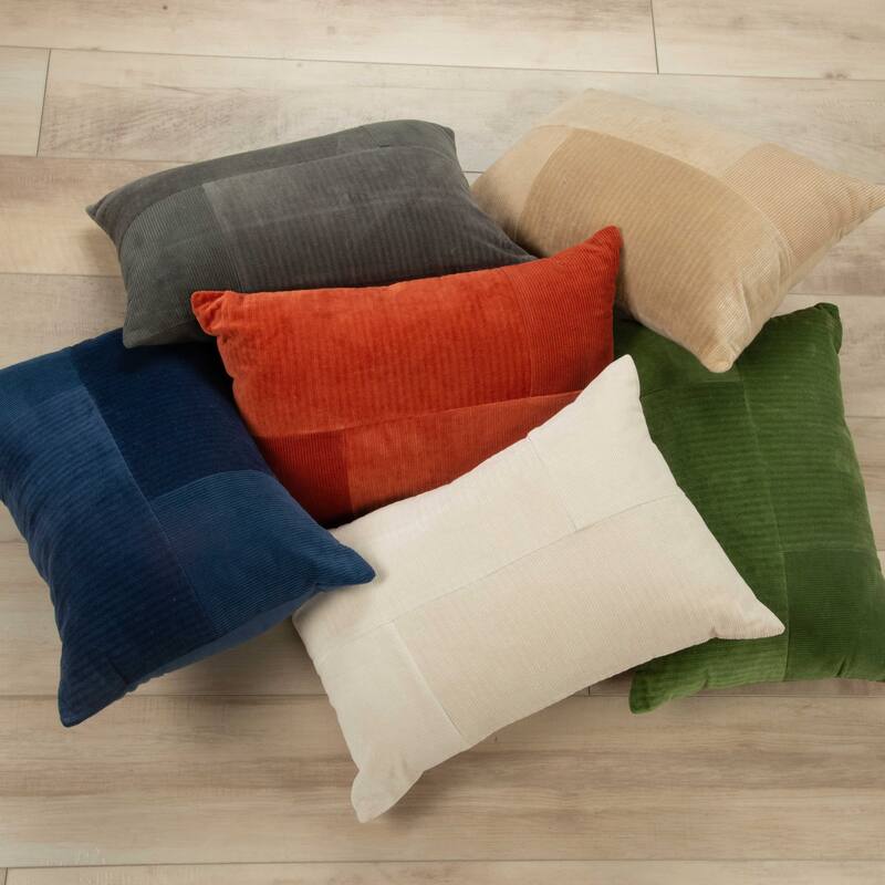 Rizzy Home Solid Corduroy Modern Pattern Blocked Throw Pillow