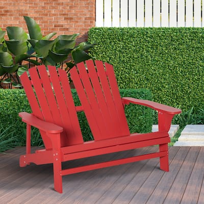 Outsunny Outdoor Adirondack Chair Bench for Two with Ergonomic Design, Wide Armrests, & Fir Wood Build