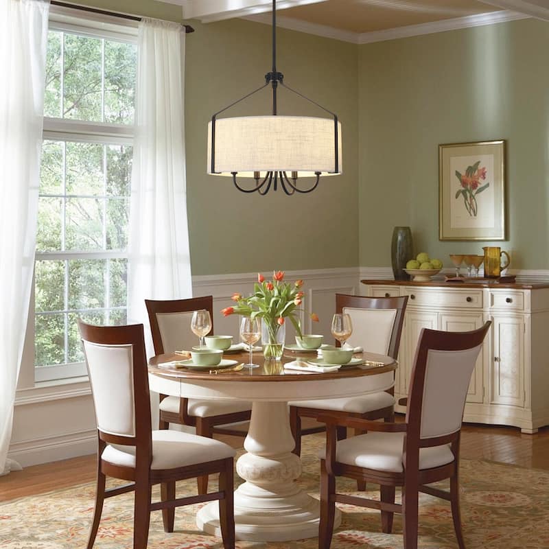 18.35inch 5-Light Modern Adjustable Height Chandelier Metal Frame with Shade for Multiple Spaces - Black