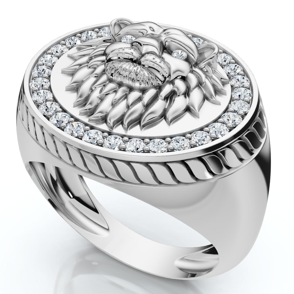 Bliss Diamond 3/8Ct Men's Diamond Lion Head Pink Ring in White or Yellow Gold