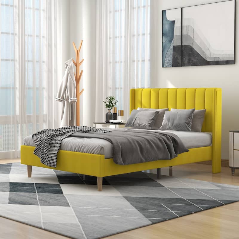 Alazyhome Upholstered Platform Bed Frame - Yellow - Full