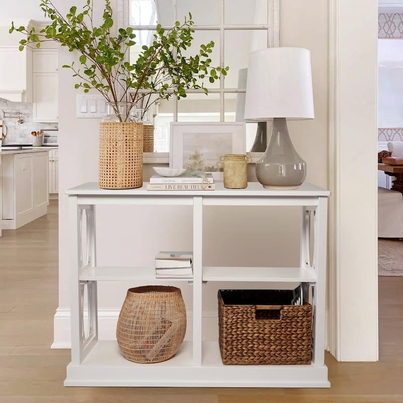 M4H Alpes Solid Wood Clean White Painted 3-tier Console Table