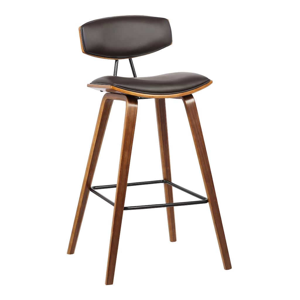 26" Brown Faux Leather Mid Century Modern Bar Stool - 36" x 16" x 19"