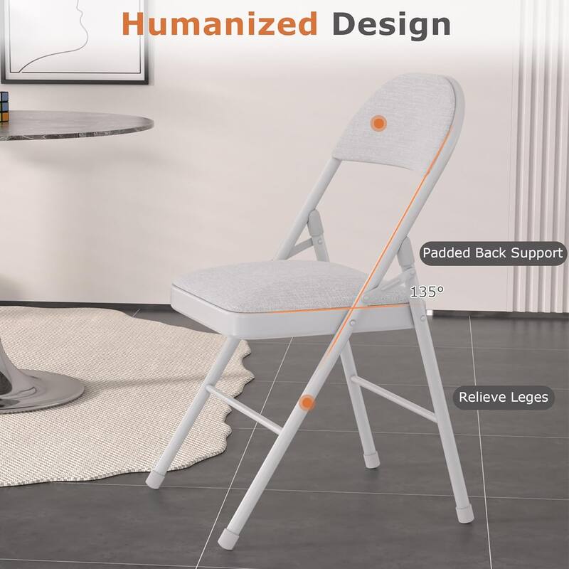 4 Pack Metal Folding Chairs with Padded Cushion and Back, Stackable Fabric Dining Chair Set, Upholstered Commercial Seat