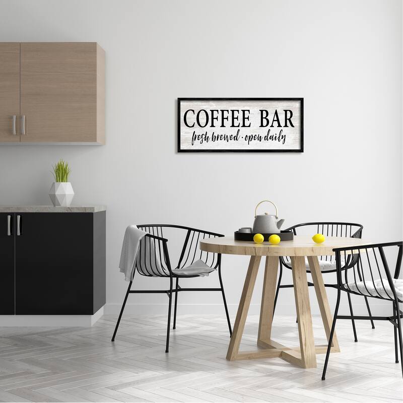 Stupell Coffee Bar Open Sign Rustic Grain Pattern Framed Wall Art, Design by Lettered and Lined - Off-White