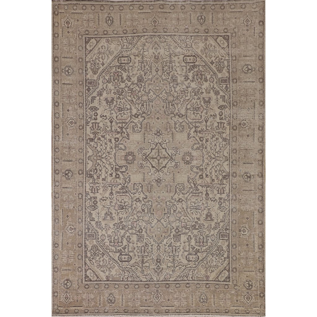 Distressed Tabriz Persian Vintage Rug Handmade Traditional Wool Carpet - 6'5"x 9'2"