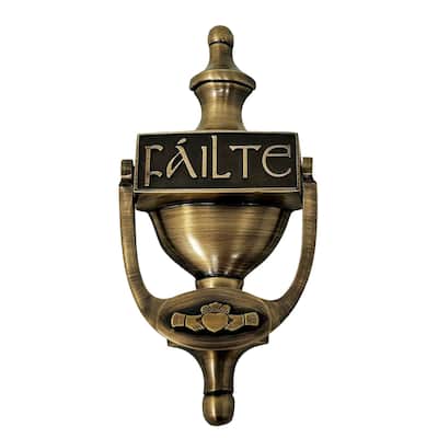 Brass Failte Claddagh Door Knocker with Vintage Finish and Irish Plaque