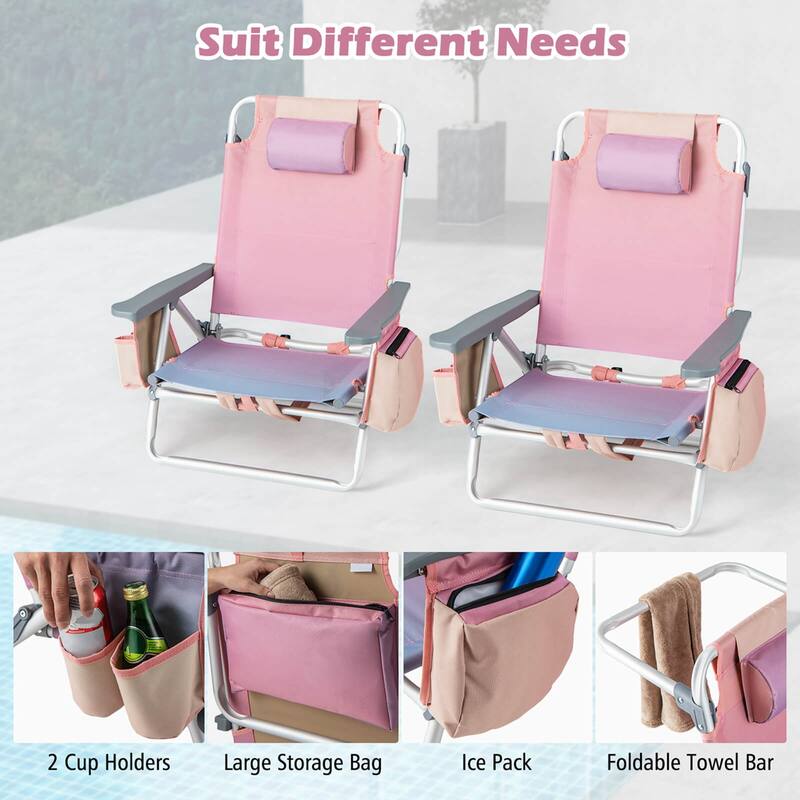 Costway 4-Pack Folding Backpack Beach Chair 5-Position Outdoor - See Details