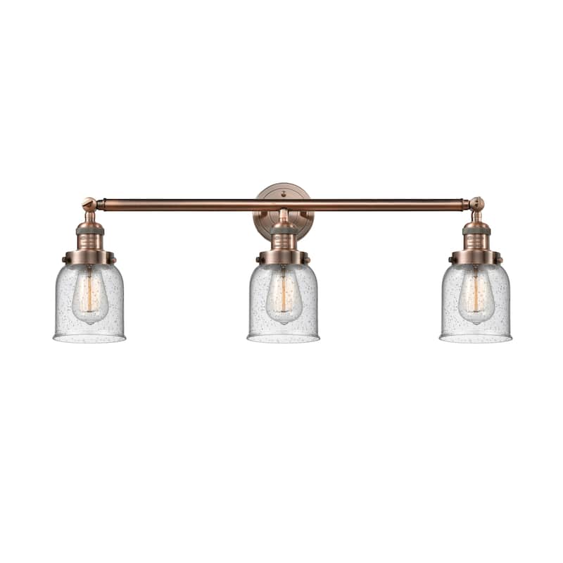 Innovations Lighting Small Bell 3 Light 30" Wide Bathroom Vanity Light - Antique Copper / Seedy