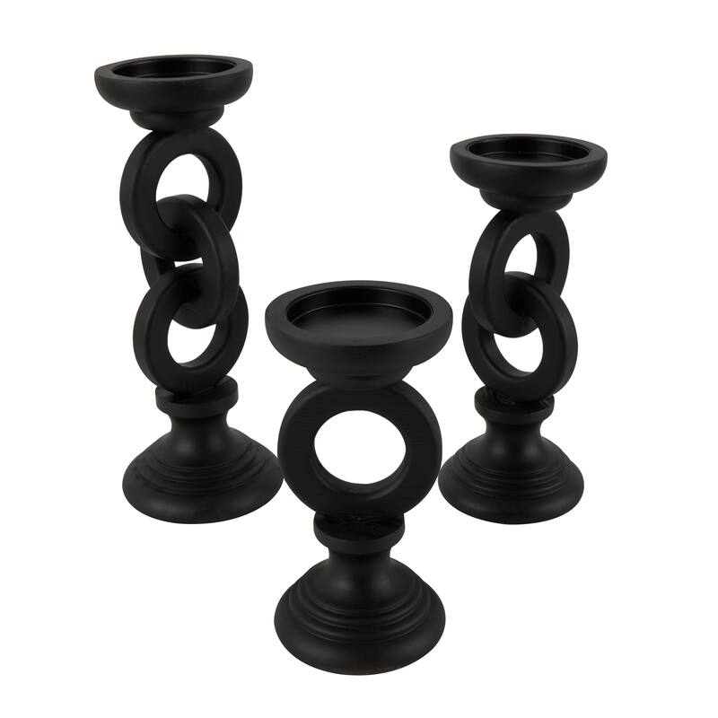 White or Black Wooden Chain Link Candle Holder (Set of 3)