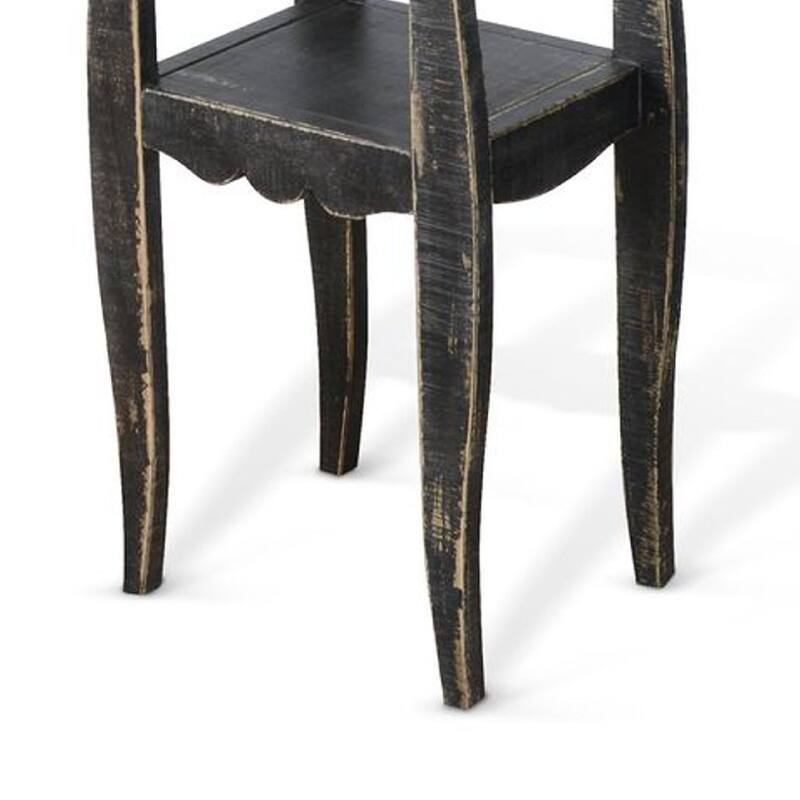 Zela Small Side End Table with Lower Shelf and Curved Legs, Black, 11x14 Top