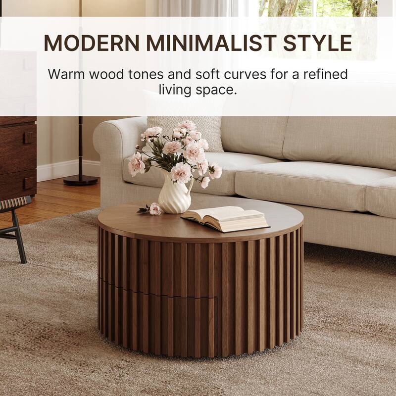 31.5'' Lifting Top Round Coffee Table, Wood Coffee Table, Mid-century Modern Walnut Color Coffee Table, Not Assembled Need