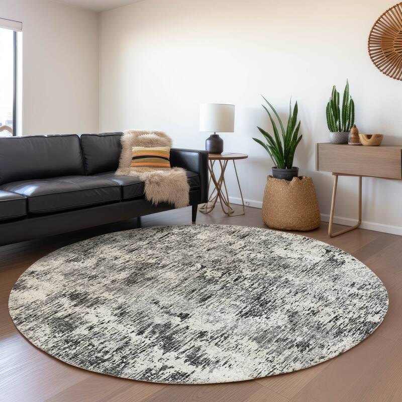 Premium Washable Super Soft Contemporar Abstract Mayfield Rug - Gray - 8' x 8' - Round