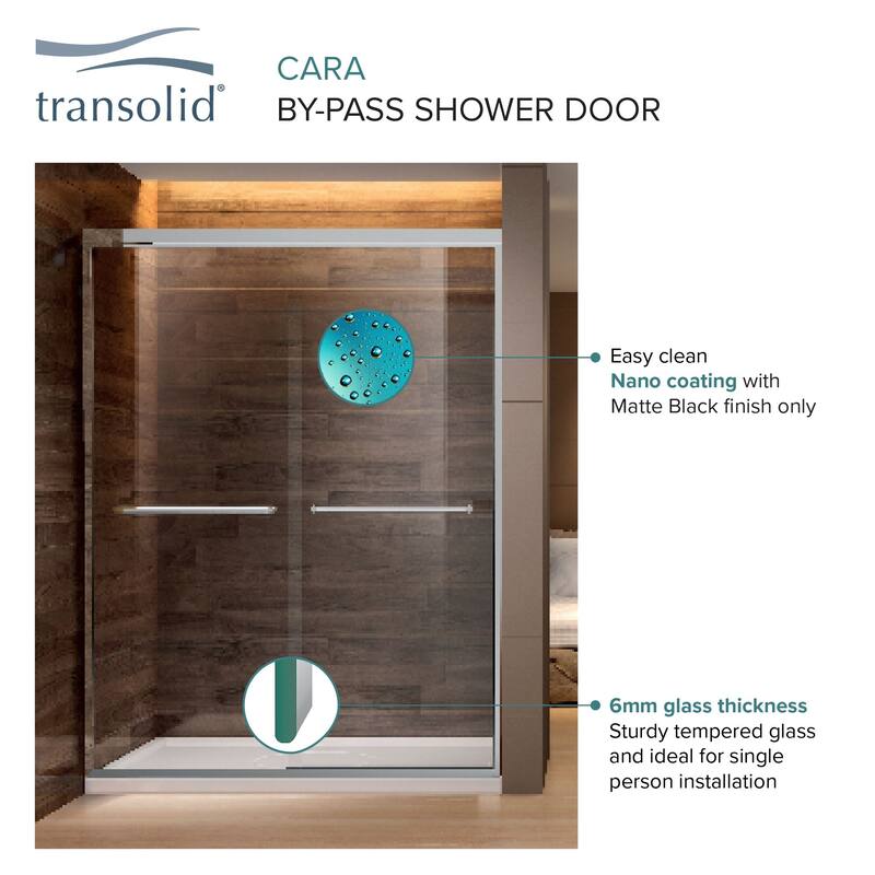 Cara 59 in. W x 60 in. H Sliding Semi-Frameless Shower Door with Clear Glass - 57.75-59-in W x 60-in H