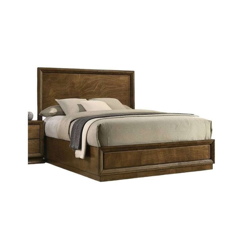 Queen Size Walnut Wooden Panel Bedframe with High Headboard