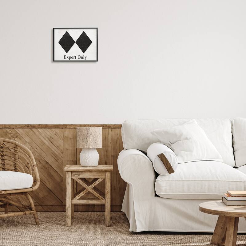 Stupell Double Black Diamond Ski Sport Symbol Experts Only Framed Wall Art
