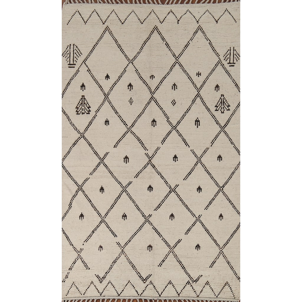 Trellis Moroccan Oriental Area Rug Hand-Knotted Wool Carpet - 5'0"x 8'8"