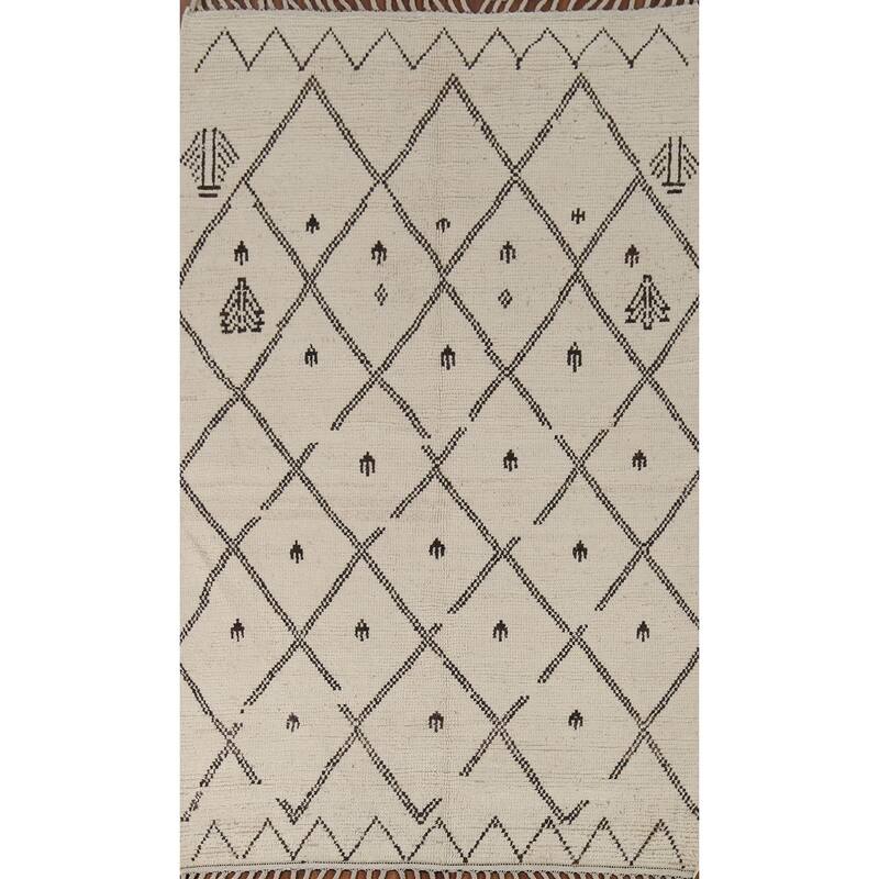 Trellis Moroccan Oriental Area Rug Hand-Knotted Wool Carpet - 5'0"x 8'8"