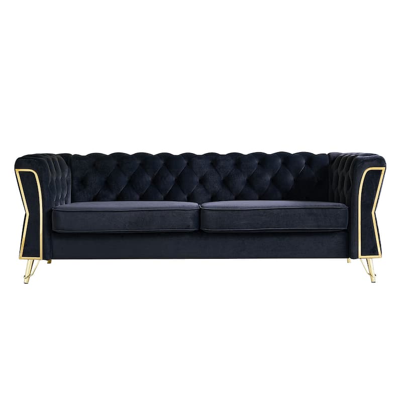 Modern Tufted Velvet Sofa 87.4 inch for Living Room Green Color - Black