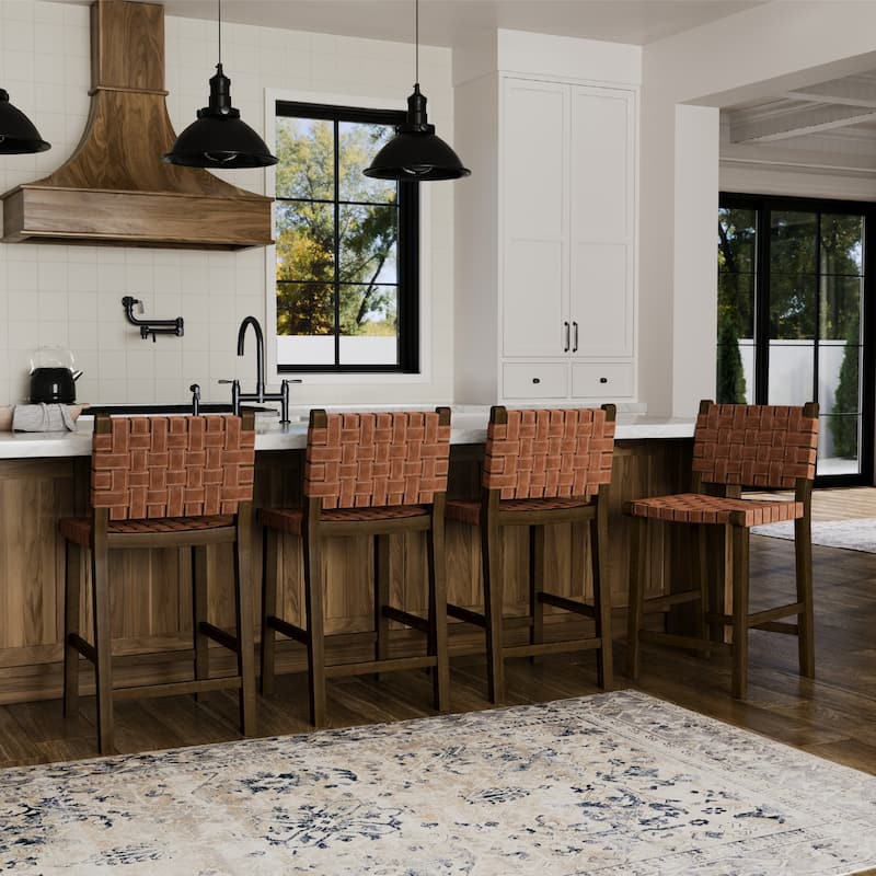 Maven Lane Noah Kitchen Dining Stool with Vegan Leather