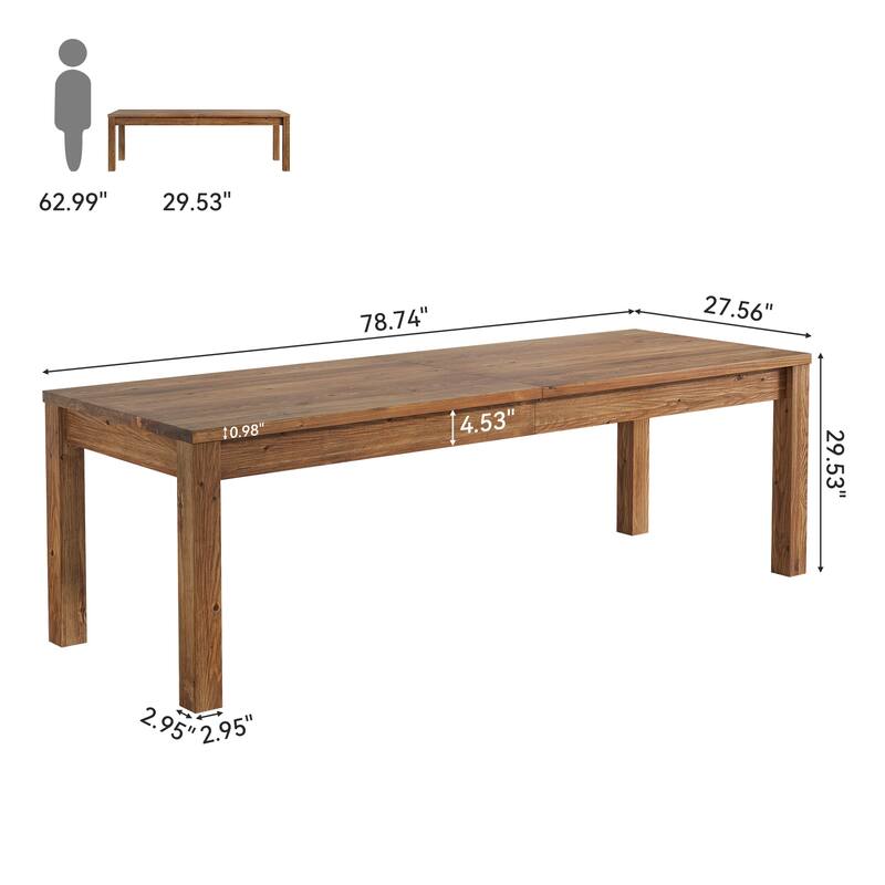 78.7" Dining Table for 6 8 10, Solid Wood Rustic Large Kitchen Table