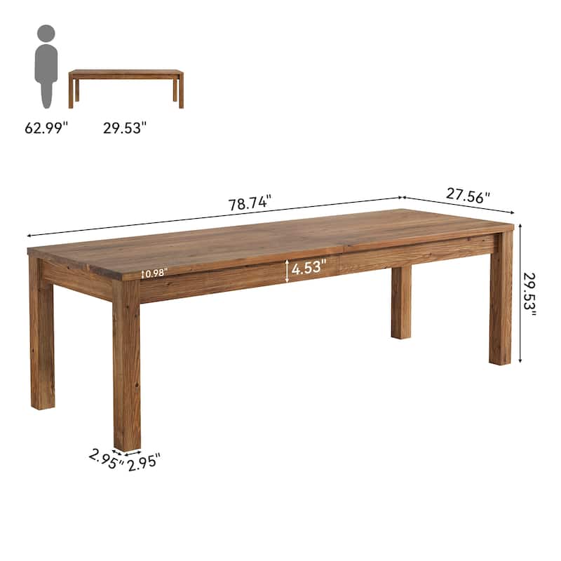 Large Dining Table for 6 8 10, 78.7" Solid Wood Rustic Kitchen Table