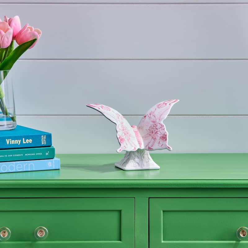 7" Dolomite Butterfly On Pedestal - Pink