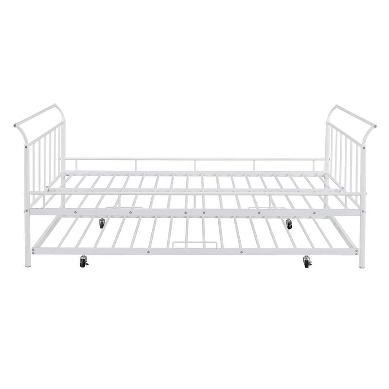 Full Size Metal Daybed with Curved Handle Design and Trundle Bed Bath