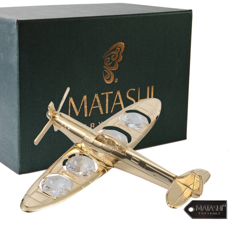 Matashi Home Decorative Tabletop Showpiece 24K Gold Plated Propeller Airplane Ornament Made With Crystals