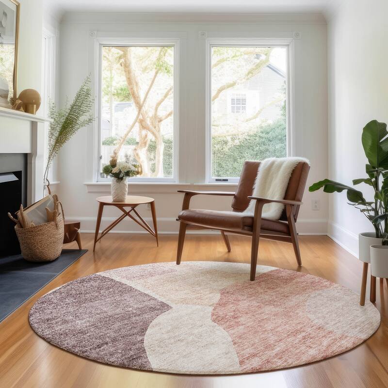Premium Washable Super Soft Contemporary Geometric Mayfield Rug - Blush - 8' x 8' - Round