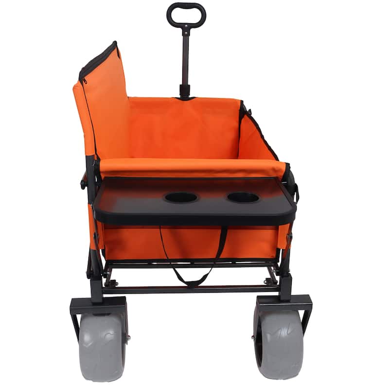 3-In-1 Folding Wagon With Bench Seat & Rear-Mounted Folding Tabletop - 500lbs Capacity, 9"X4" Beach Tires