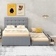 preview thumbnail 2 of 7, Full Size Upholstered Platform Bed with Pull-out Twin Size Trundle and 3 Drawers