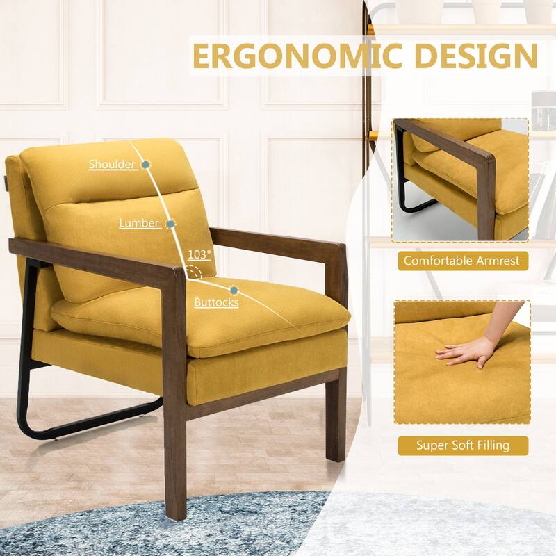 Gymax Set of 2 Single Sofa Chair Leisure Accent Chair w/ Wooden