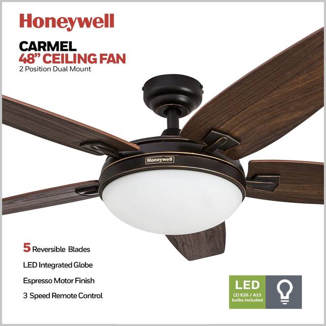 Honeywell Carmel Espresso Ceiling Fan with Integrated Light and Remote - 48-inch
