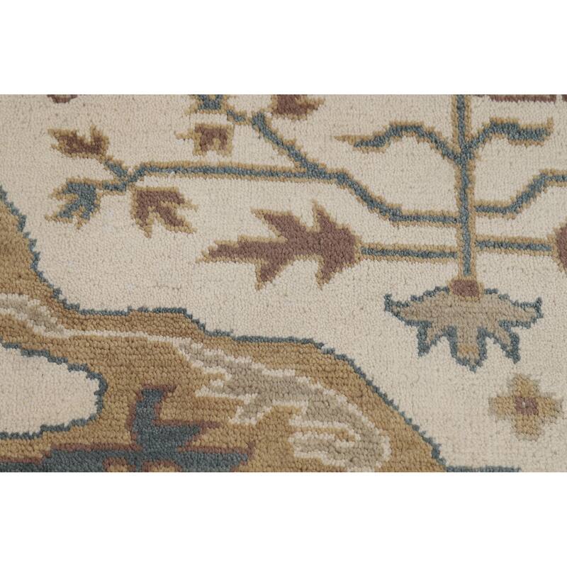 All-Over Ivory Oushak Indian Area Rug Hand-Knotted Wool Carpet - 8'11" x 12'0"