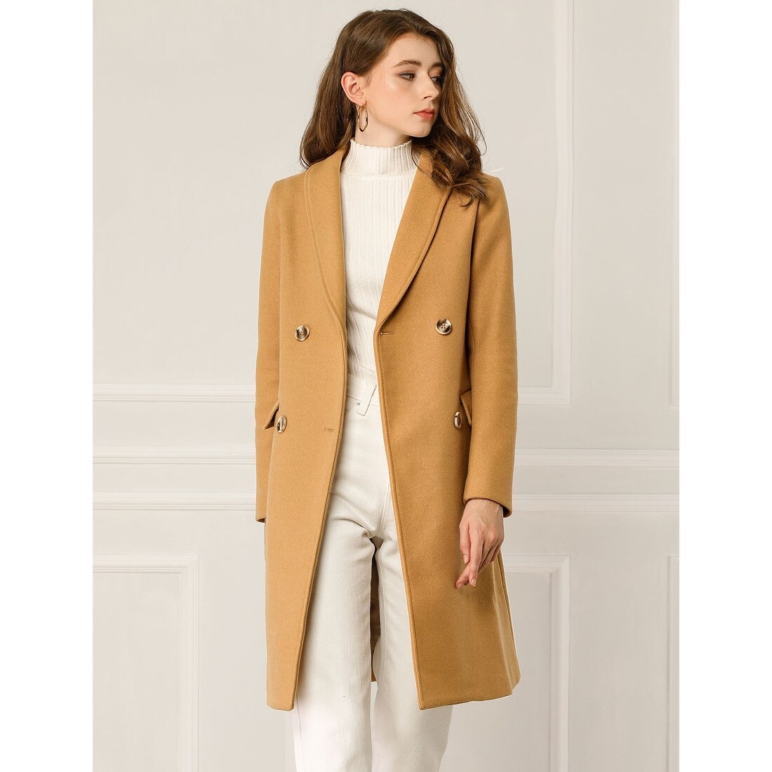 Shop Women S Double Breasted Shawl Collar Chevron Belted Long