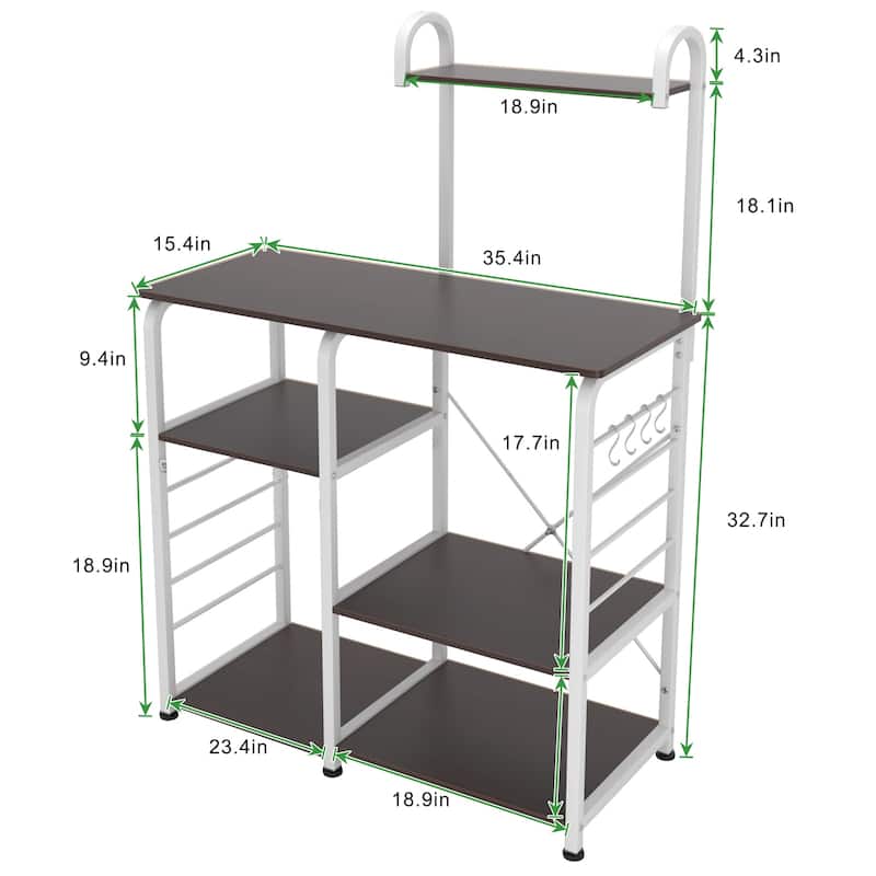 4-Tier Kitchen Baker's Rack Utility Microwave Stand with 5 Hooks