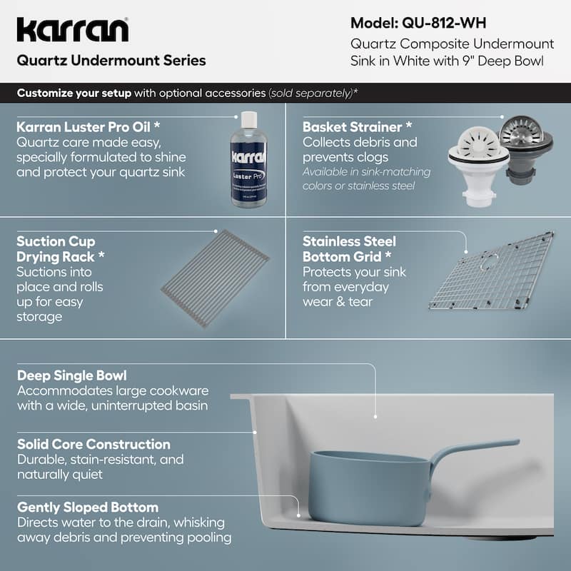 Karran Undermount 32.5 in. Large Single Bowl Quartz Kitchen Sink