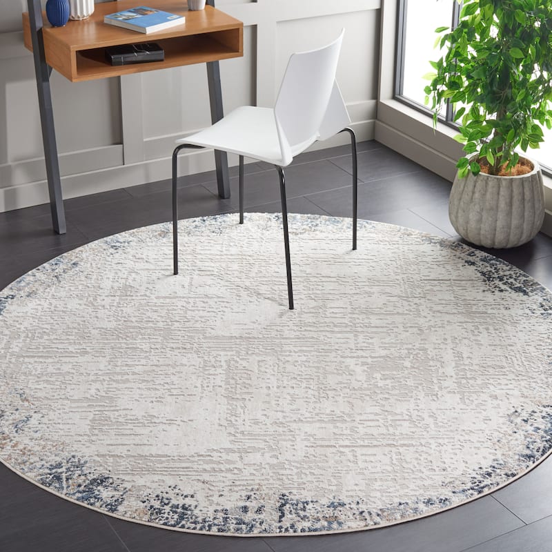 SAFAVIEH Parker Cilla Glam Abstract Rug - 6'7" Round - Taupe/Ivory Blue
