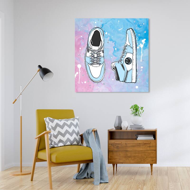 Wynwood Studio Canvas Fashion and Glam Preppy Sneakers Blue and Pastel Blue Modern & Contemporary Wall Art Canvas Print - 30 x 30