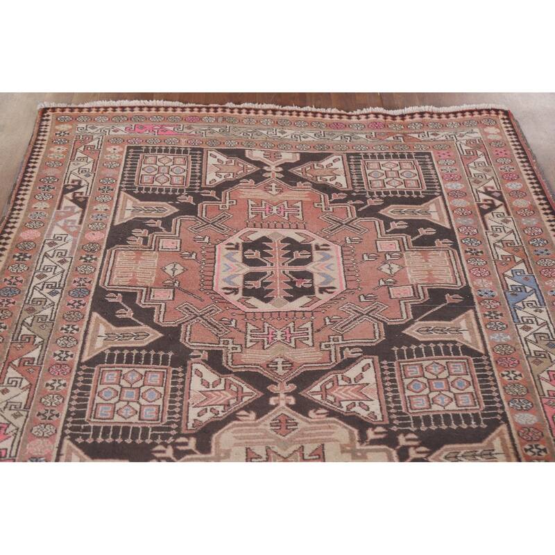 Hand Knotted Oriental 100% Wool Carpet Traditional Geometric Pink Meshkin Area Rug - 9' 4'' X 4' 11''