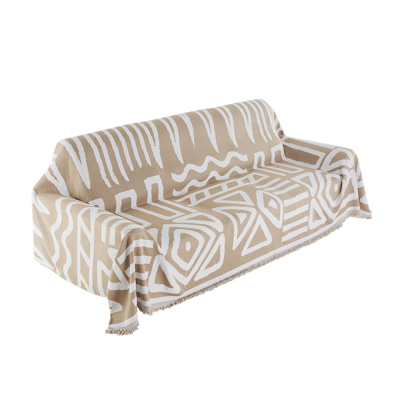 Khaki Jacquard Chenille Sofa Protector 117x71 Inch Full Coverage Couch Throw Blanket - 117.72” x 71.26”