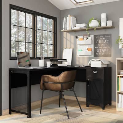 DH BASIC Farmhouse 61-inch L-shape Desk by Denhour