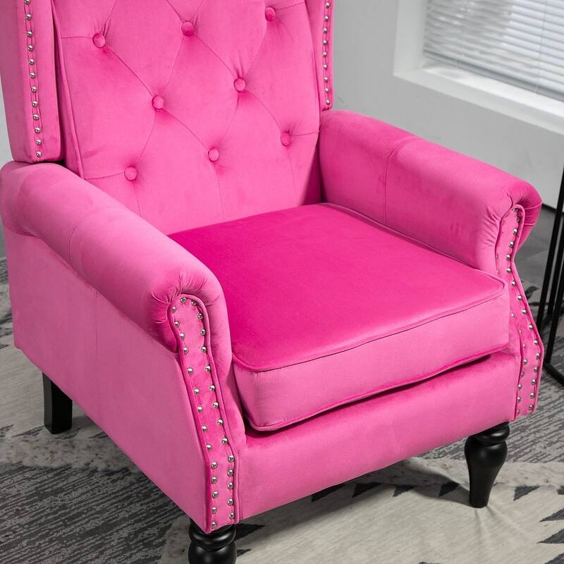 Transitional Wingback Accent Chair Armchair with Sturdy Wood Legs