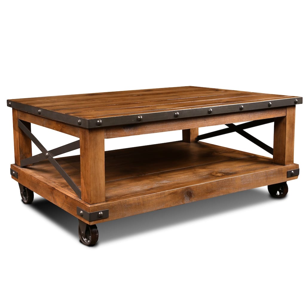 Larson Cross Bar Coffee Table with Caster Wheels