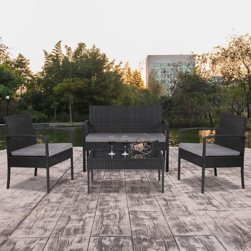 Oshion Garden Furniture Wicker Chair Wicker Sofa Set with End Table Set of 4