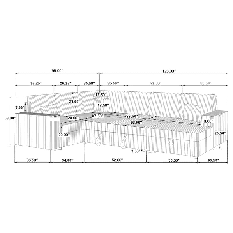 Devonshire Sleeper Sectional Sofa Storage Chaise - 122.00'' x 96.75''-50.00'' x 39.25''