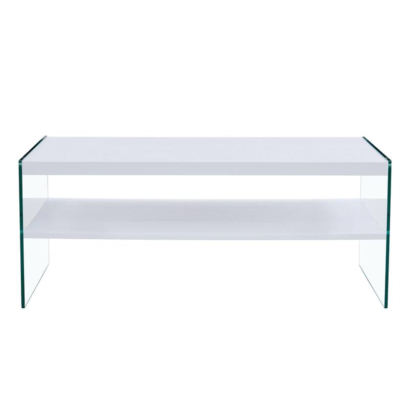 Double Layered Rectangular Coffee Table, Made Of MDF With Wooden Stickers, With Transparent Tempered Glass On Both Side