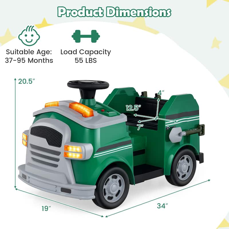 12V Kids Electric Ride On Car with Steering Wheel, Pedal, Music, Safety Belt and Toy Accessories - 19" × 34" × 20.5"